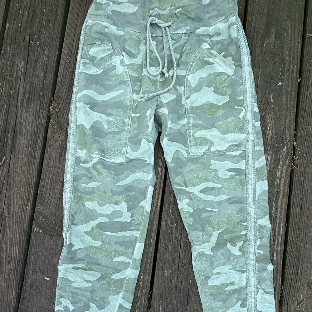 Venti6 Green Camo Shimmer Joggers Deep Pocket Pants Made in Italy 87304 Small